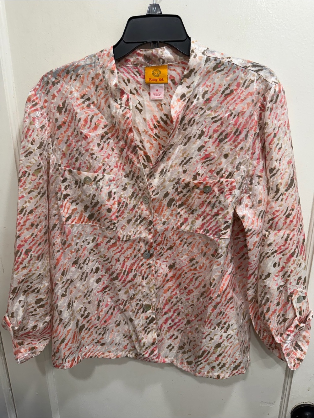 ❤️💜 5 for $20! Ruby Rd. Sheen Coral Multi-Print Button Front Blouse
